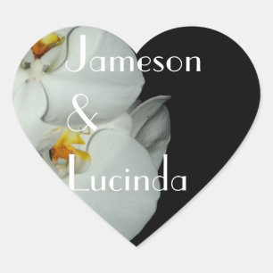 Sticker Cœur Deux Orchidées blanches Mariage personnalisé