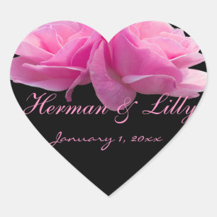 Sticker Cœur Deux roses parfaitement roses Mariage personnalisé