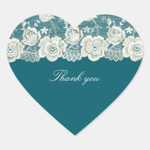 Sticker Cœur Déversoir de mariage floral bleu sarcelle romantiq