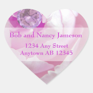 Sticker Cœur Diamant en rose Mariage Adresse de retour Label