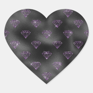 Sticker Cœur Diamants Noirs Pailletés Violet Féminin