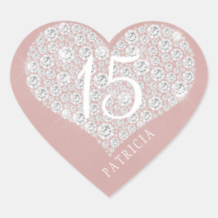 Sticker Cœur Diamants pailletés cœur blush rose quinceanera
