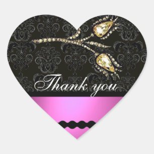 Sticker Cœur DIAMOND TULIPS BLACK ROSE BLANC DOMMASK, Merci