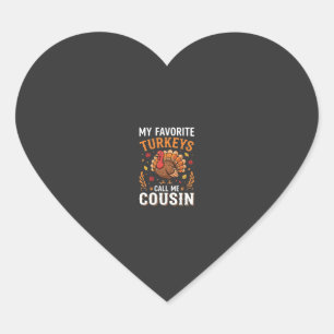 Sticker Cœur Dinde de Thanksgiving Famille Cousine