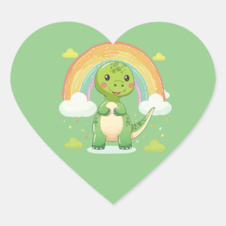 Sticker Cœur Dino arc-en-ciel coloré