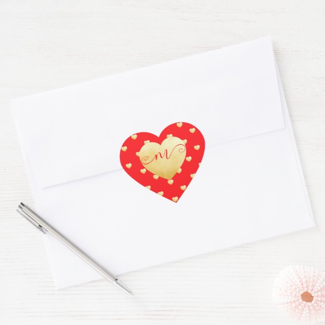 Sticker Cœur do-it-yourself Rouge Monogramme Or (Enveloppe)