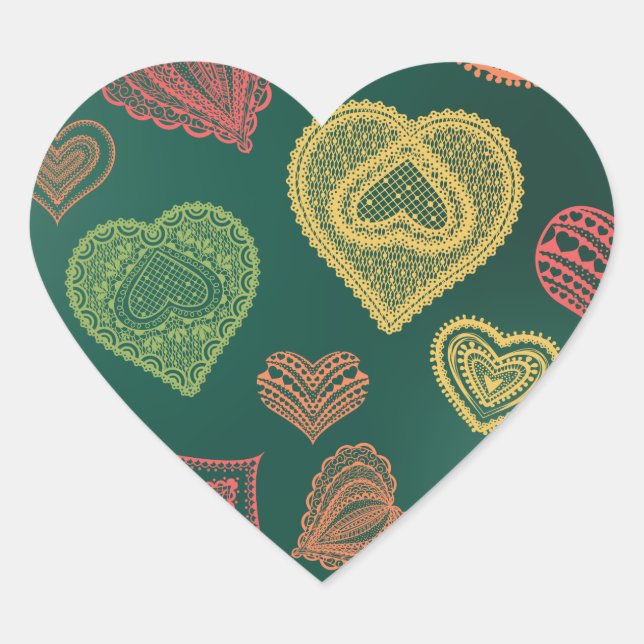 Sticker Cœur Doodle & dentelle Coucher de soleil Coeurs feuille (Devant)