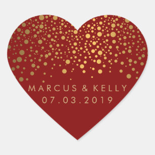 Sticker Cœur Dots d'or Confetti sur Maroon   MARIAGE