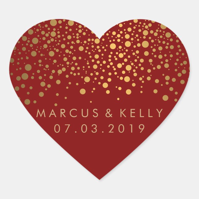 Sticker Cœur Dots d'or Confetti sur Maroon | MARIAGE (Devant)