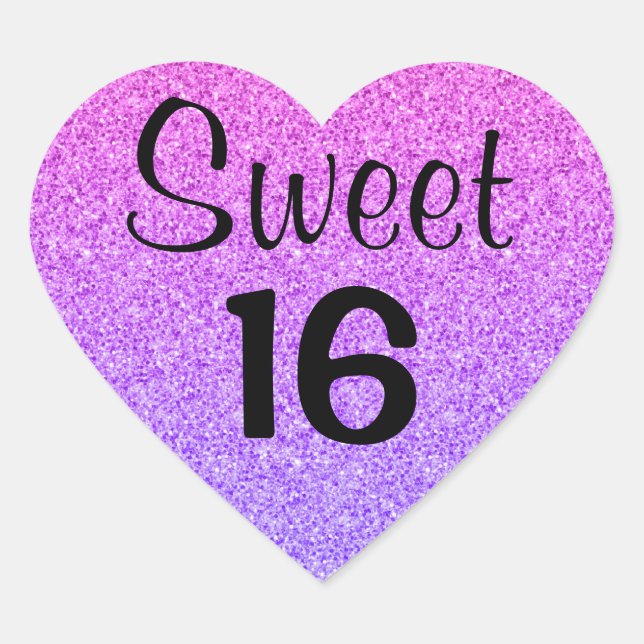 Sticker Cœur Douce 16 Seize Ombre Violet Parties scintillant Ép (Devant)