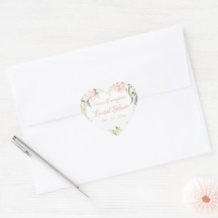 Sticker Cœur Douche de Mariée Florale Rose Élégante