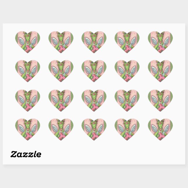 STICKER CŒUR DRAGON CUPIDE, COEUR ET FLÈCHE IMAGINAIRE VALENTIN (Feuille)
