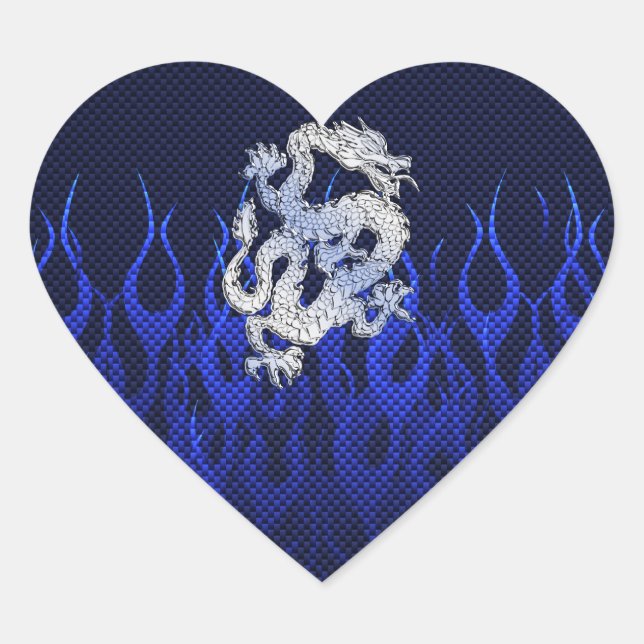 Sticker Cœur Dragon dans Chrome comme bleu Carbon Fiber Styles (Devant)