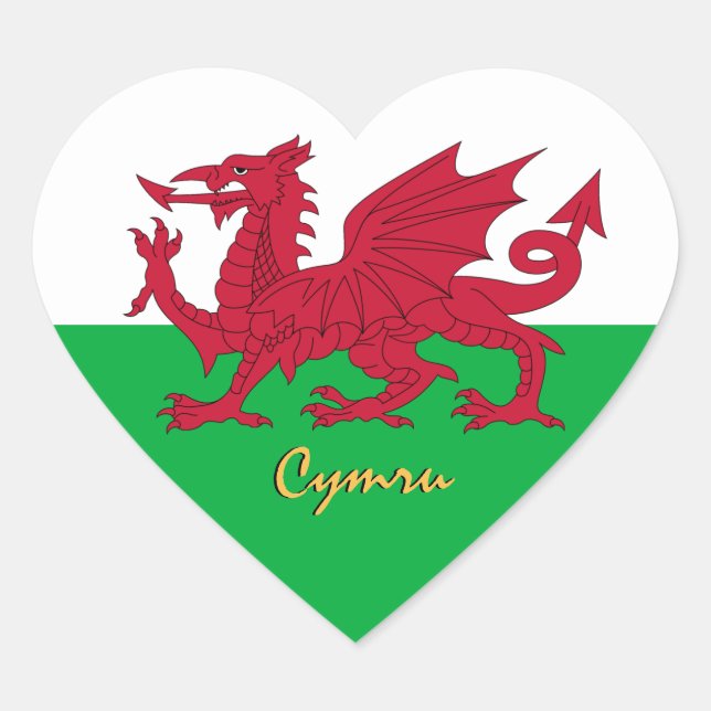 Sticker Coeur, Dragon, Drapeau Gallois Patriotique (Devant)