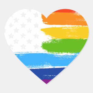 Sticker Cœur Drapeau américain de fierté d'arc-en-ciel de LGB