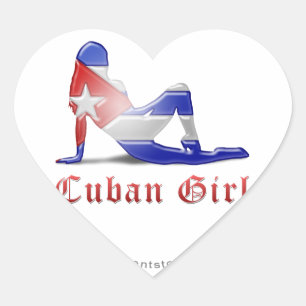 Sticker Cœur Drapeau cubain de silhouette de fille