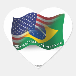 Sticker Cœur Drapeau de ondulation Brésilien-Américain