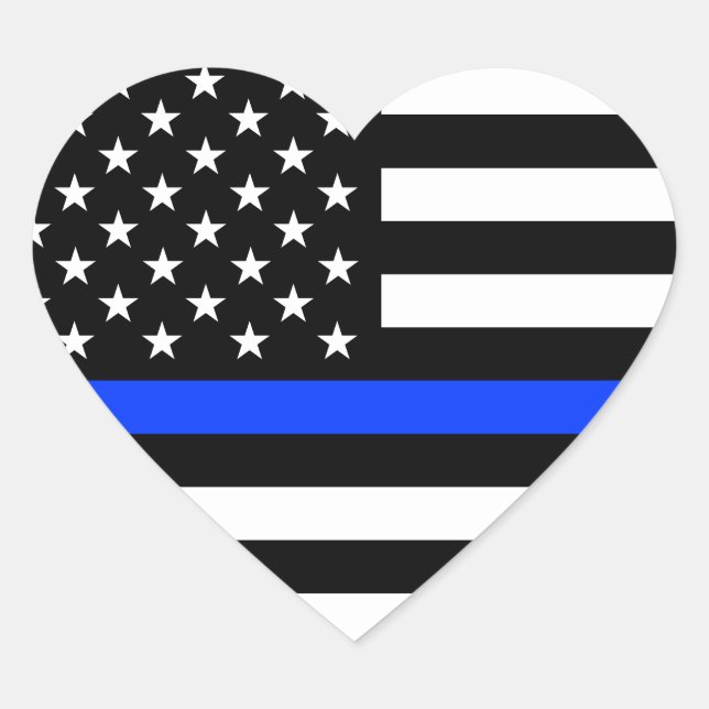 Sticker Cœur Drapeau de police de la ligne bleue mince (Devant)