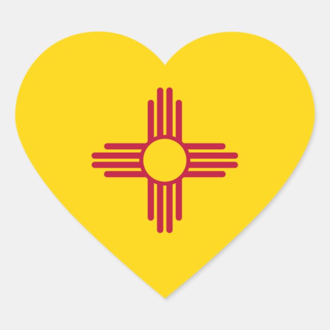 Sticker Cœur Drapeau d'État du Nouveau-Mexique/Mexique (Zia), É (Devant)