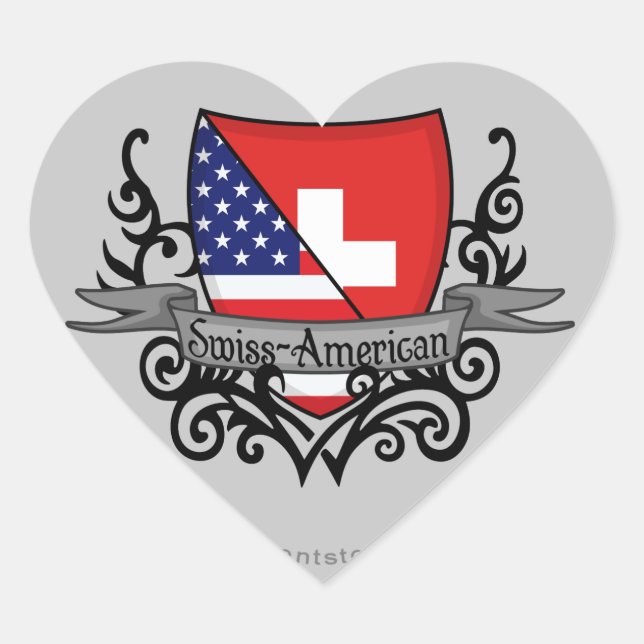Sticker Cœur Drapeau du Bouclier suisse-américain (Devant)