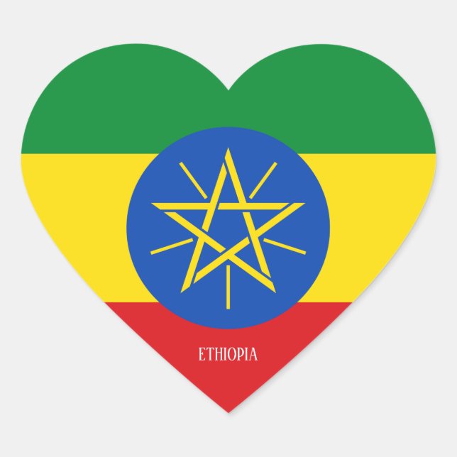 Sticker Cœur Drapeau Ethiopien Splendide Patriotique (Devant)