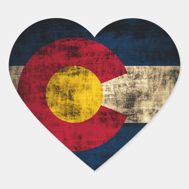 Sticker Cœur Drapeau Grunge Colorado (Devant)