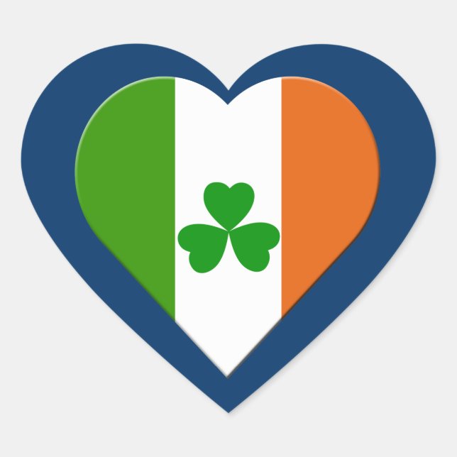Sticker Cœur drapeau irlandais et shamrock (Devant)