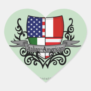 Sticker Cœur Drapeau Italien-Américain de bouclier