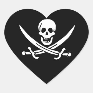 Sticker Cœur Drapeau Jolly roger de pirate