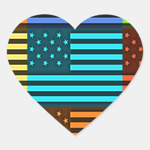 Sticker Cœur Drapeau USA multicolore à damiers vectoriel art mo