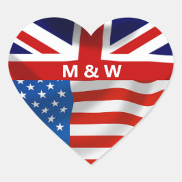 Sticker Cœur Drapeaux américains britanniques Monogrammé