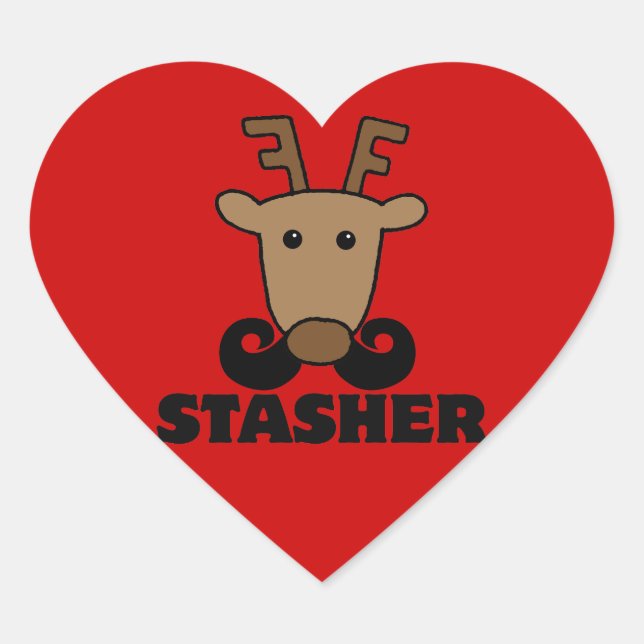 Sticker Cœur drôle dasher stasher mustache rennes (Devant)