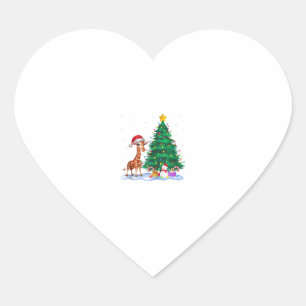 Sticker Cœur Drôle Giraffe Xmas Lumières Arbre Reindeer Casquet
