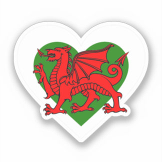 Sticker Coeur du Drapeau Gallois / Dragon gallois