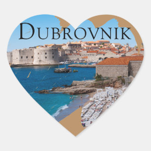 Sticker Cœur Dubrovnik : Vue sur la plage et la vieille ville