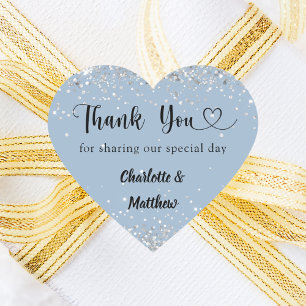 Sticker Cœur Dusty bleu coeur argent merci mariage