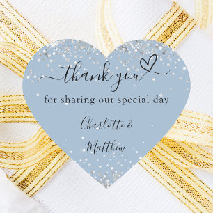 Sticker Cœur Dusty bleu coeur argent merci mariage
