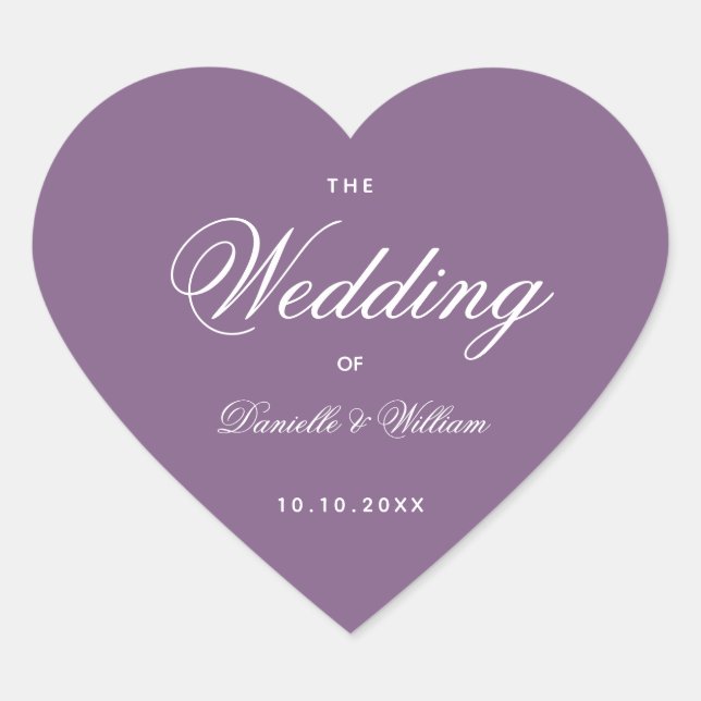 Sticker Cœur Dusty Purple Coeur Mariage Simple Élégant Script (Devant)