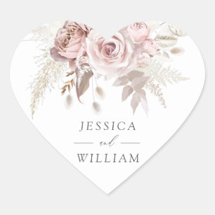 Sticker Cœur Dusty Rose & Ivory Floral Beau Mariage