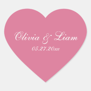 Sticker Cœur Dusty Rose rose Nom Date Mariage élégant
