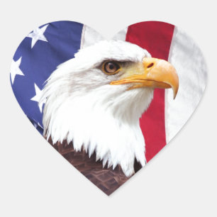 Sticker Cœur Eagle chauve et drapeau américain