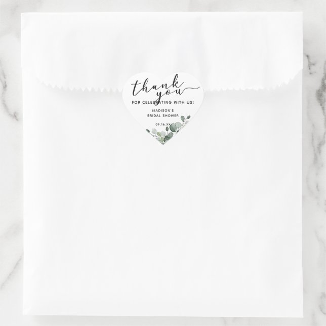 Sticker Cœur Eau-forte Eucalyptus Remerciements Baby Shower de  (Sac)