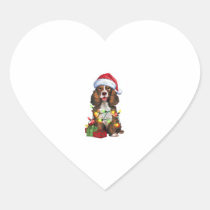 Sticker Cœur Éclairage de Noël Chapeau Welsh Springer Spaniel C