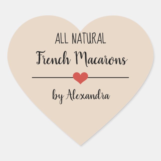 Sticker Cœur Écriture beige de Macarons français (Devant)