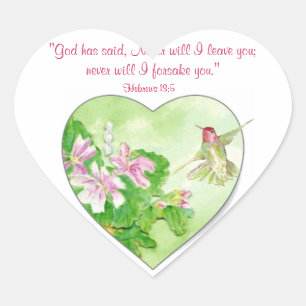 Sticker Cœur Écriture Inspirationnelle Hébreux 13:5, Colibri