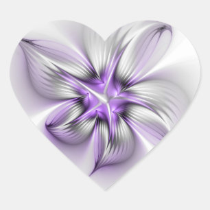 Sticker Cœur Élégance florale Art Abstrait Violet Fractal moder