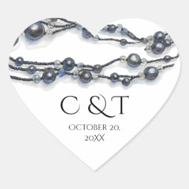Sticker Cœur Elégant bleu marine Pearl Aquarelle Mariage modern