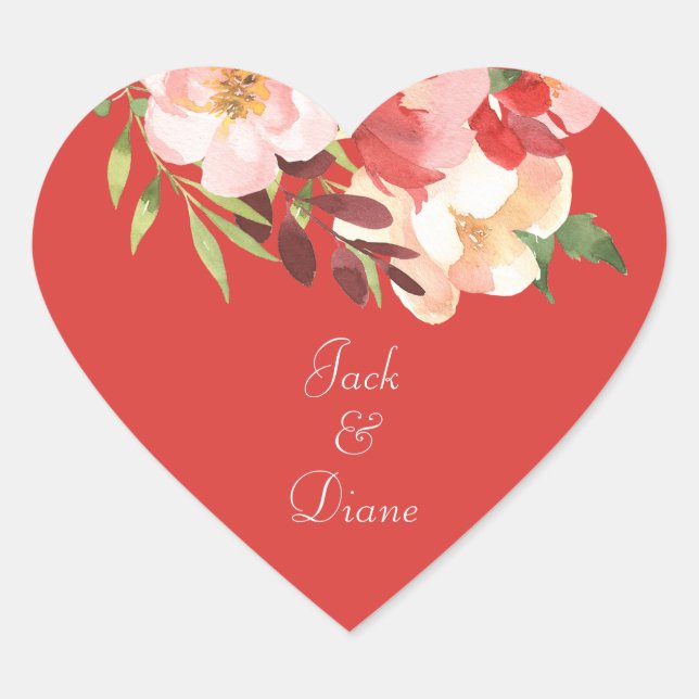 Sticker Cœur Elégant Bouquet de rose aquarelle (Devant)