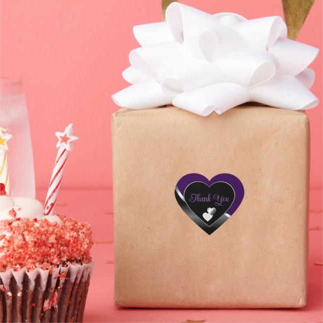 Sticker Cœur Elégant Coeurs noirs violets Wavy Silver Merci (Fête)