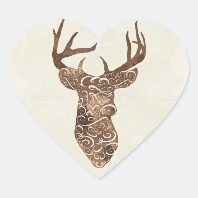 Sticker Cœur Elegant Deer Antlers Mariage campagnard rustique (Devant)